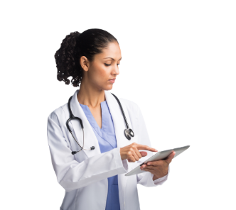 Actor portrayal of a doctor reviewing AFib education materials